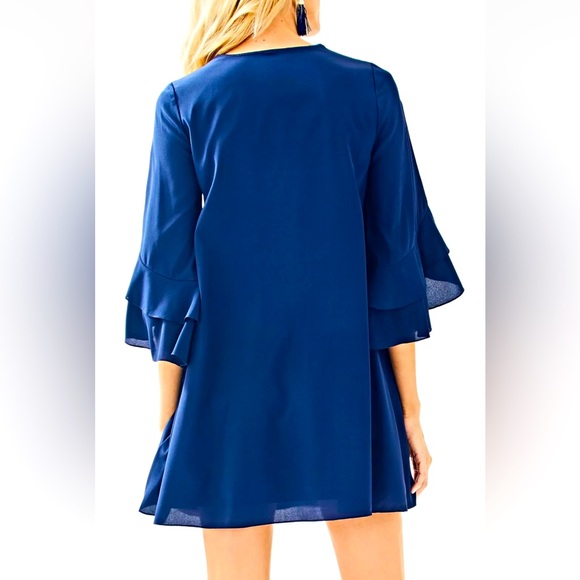 278.00 NWT LILLY PULITZER TATIANA DRESS STRETCH SILK EMBELLISHED NAVY - Picture 7 of 7